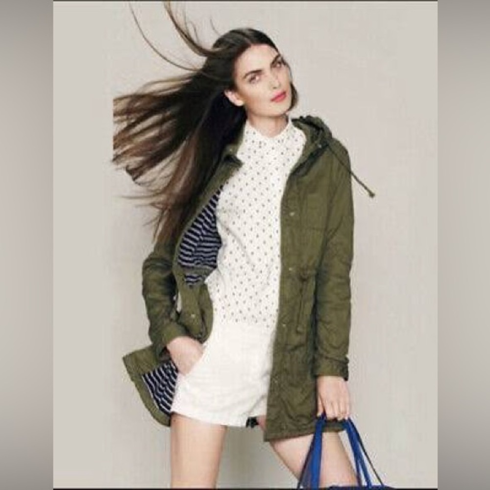 J Crew Jacket Women’s Small Fatigue Green Charlie Zip Up Hooded Long Sleeve Army